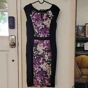 WHBM Floral Black and Purple Women's Panel Dress